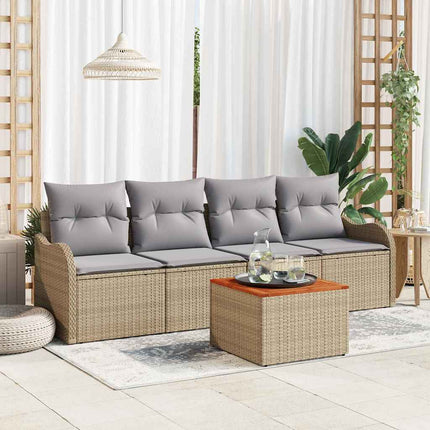 Trädgårdsoffset med kudde 5 pcs Beige konstrotting