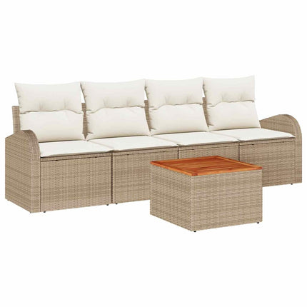 Trädgårdsoffset med kudde 5 pcs Beige konstrotting