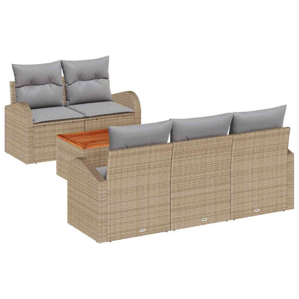 Trädgårdsoffset med kudde 6 pcs Beige konstrotting