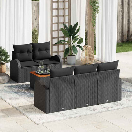 Trädgårdsoffset med kudde 6 pcs Svart konstrotting