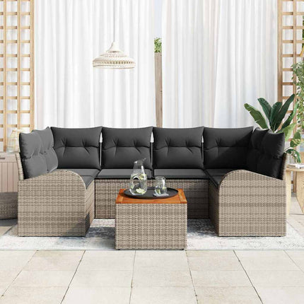 Trädgårdsoffset med kudde 7 pcs Grå konstrotting