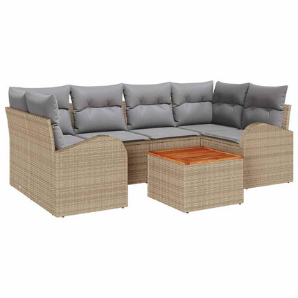 Trädgårdsoffset med kudde 7 pcs Beige konstrotting