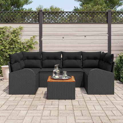 Trädgårdsoffset med kudde 7 pcs Svart konstrotting