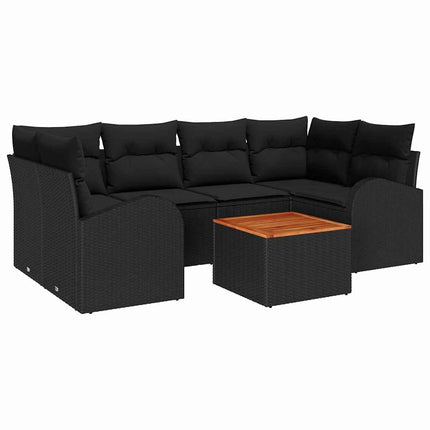 Trädgårdsoffset med kudde 7 pcs Svart konstrotting