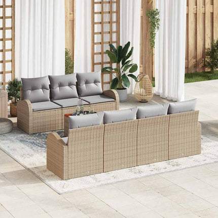 Trädgårdsoffset med kudde 8 pcs Beige konstrotting