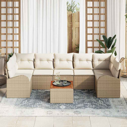 Trädgårdsoffset med kudde 8 pcs Beige konstrotting