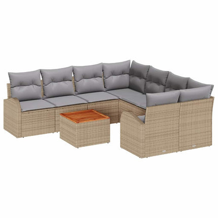 Trädgårdsoffset med kudde 9 pcs Beige konstrotting