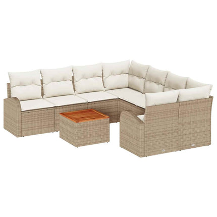 Trädgårdsoffset med kudde 9 pcs Beige konstrotting