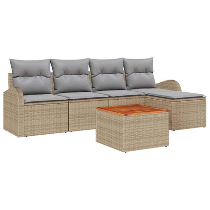 Trädgårdsoffset med kudde 6 pcs Beige konstrotting