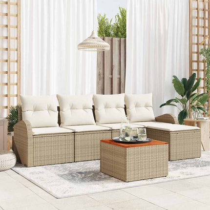 Trädgårdsoffset med kudde 6 pcs Beige konstrotting