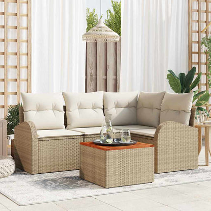 Trädgårdsoffset med kudde 5 pcs Beige konstrotting