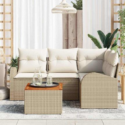 Trädgårdsoffset med kudde 5 pcs Beige konstrotting