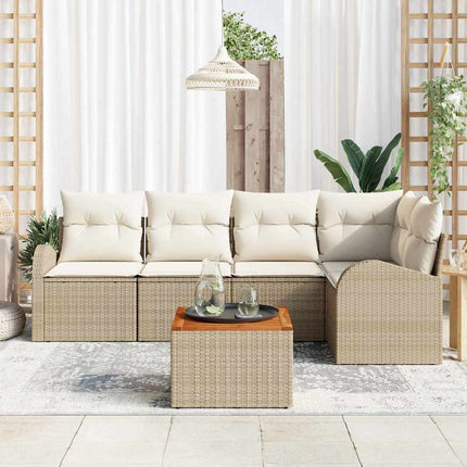 Trädgårdsoffset med kudde 6 pcs Beige konstrotting