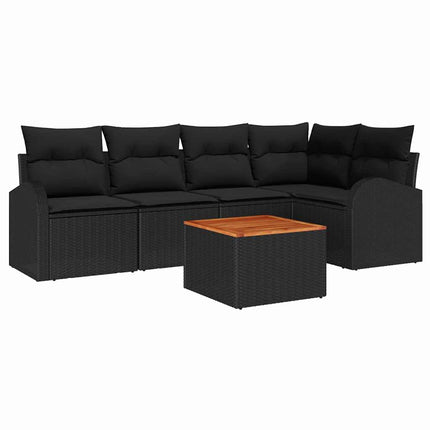 Trädgårdsoffset med kudde 6 pcs Svart konstrotting