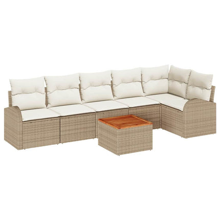 Trädgårdsoffset med kudde 7 pcs Beige konstrotting