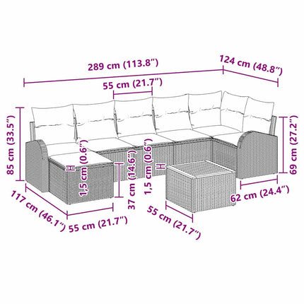 Trädgårdsoffset med kudde 8 pcs Svart konstrotting