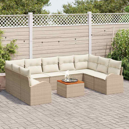 Trädgårdsoffset med kudde 10 pcs Beige konstrotting