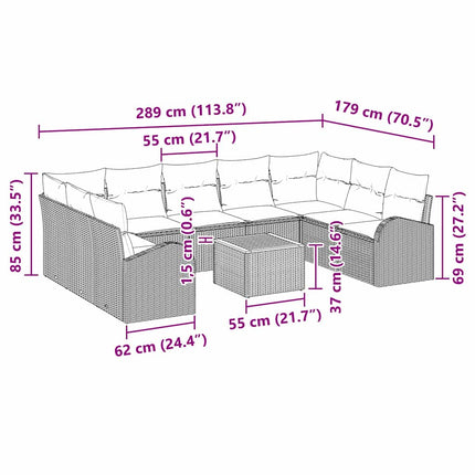 Trädgårdsoffset med kudde 10 pcs Svart konstrotting