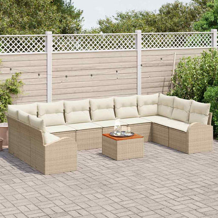 Trädgårdsoffset med kudde 11 pcs Beige konstrotting