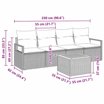 Trädgårdsoffset med kudde 5 pcs Grå konstrotting