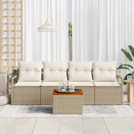 Trädgårdsoffset med kudde 5 pcs Beige konstrotting