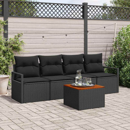 Trädgårdsoffset med kudde 5 pcs Svart konstrotting