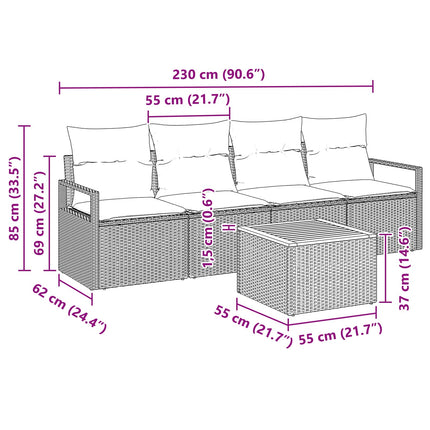 Trädgårdsoffset med kudde 5 pcs Grå konstrotting