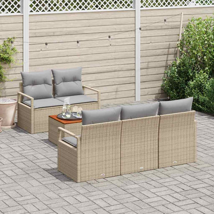 Trädgårdsoffset med kudde 6 pcs Beige konstrotting