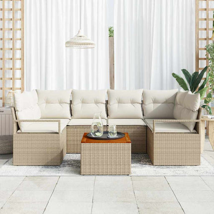 Trädgårdsoffset med kudde 7 pcs Beige konstrotting