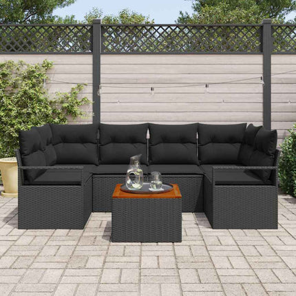 Trädgårdsoffset med kudde 7 pcs Svart konstrotting