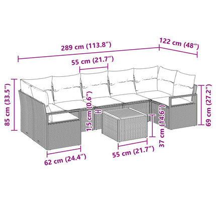 Trädgårdsoffset med kudde 8 pcs Svart konstrotting