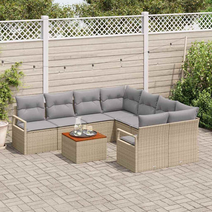 Trädgårdsoffset med kudde 9 pcs Beige konstrotting