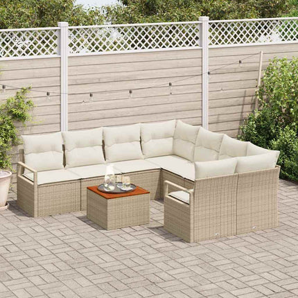 Trädgårdsoffset med kudde 9 pcs Beige konstrotting