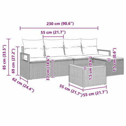 Trädgårdsoffset med kudde 6 pcs Svart konstrotting