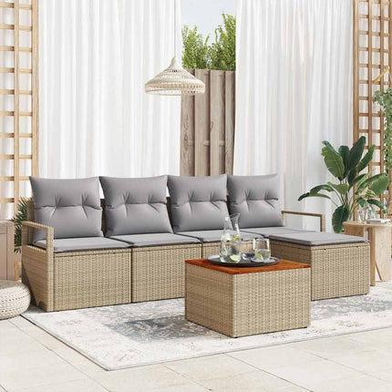 Trädgårdsoffset med kudde 6 pcs Beige konstrotting