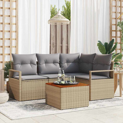 Trädgårdsoffset med kudde 5 pcs Beige konstrotting