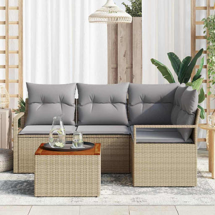 Trädgårdsoffset med kudde 5 pcs Beige konstrotting