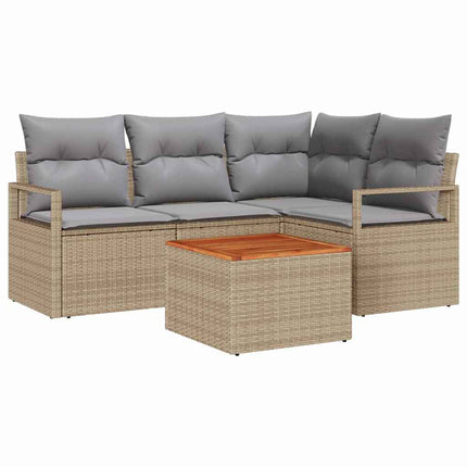 Trädgårdsoffset med kudde 5 pcs Beige konstrotting