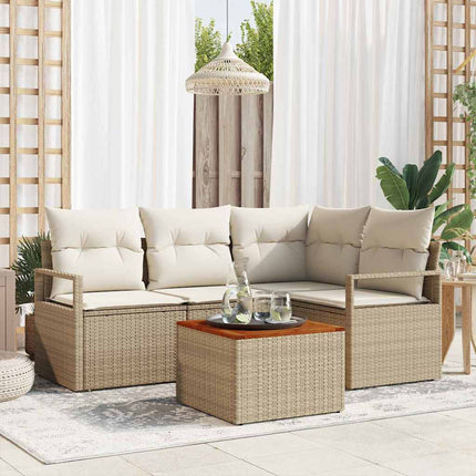 Trädgårdsoffset med kudde 5 pcs Beige konstrotting