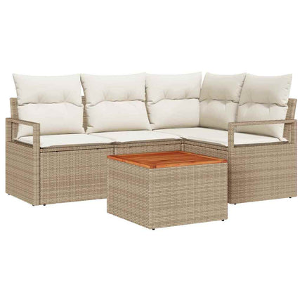 Trädgårdsoffset med kudde 5 pcs Beige konstrotting