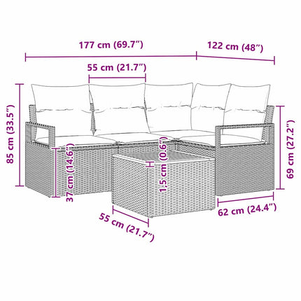 Trädgårdsoffset med kudde 5 pcs Svart konstrotting