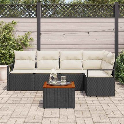 Trädgårdsoffset med kudde 6 pcs Svart konstrotting