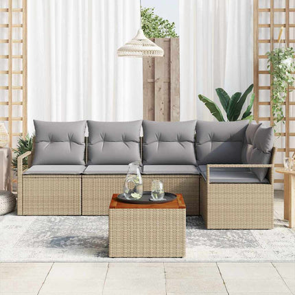Trädgårdsoffset med kudde 6 pcs Beige konstrotting