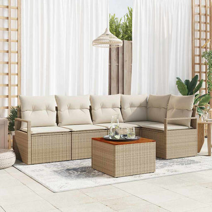 Trädgårdsoffset med kudde 6 pcs Beige konstrotting