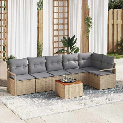 Trädgårdsoffset med kudde 7 pcs Beige konstrotting