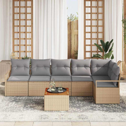 Trädgårdsoffset med kudde 7 pcs Beige konstrotting