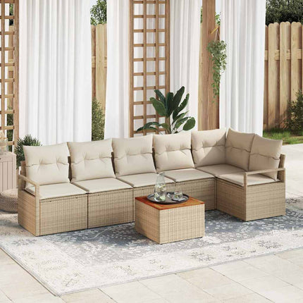 Trädgårdsoffset med kudde 7 pcs Beige konstrotting