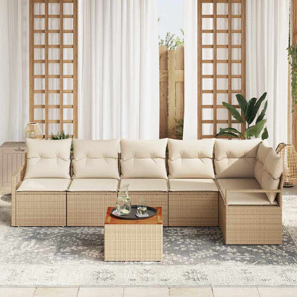 Trädgårdsoffset med kudde 7 pcs Beige konstrotting