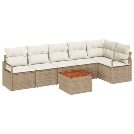 Trädgårdsoffset med kudde 7 pcs Beige konstrotting