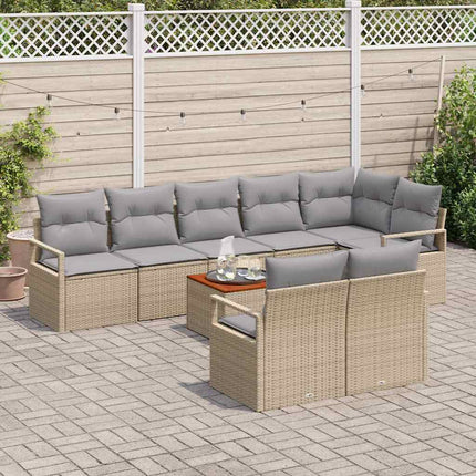 Trädgårdsoffset med kudde 9 pcs Beige konstrotting